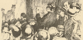 Arthur Kampf. The First News of Victory (Die erste Siegesnachricht) (in-text plate, p. 102) from the periodical Kriegszeit. Künstlerflugblätter, vol. 1, no. 25 (3 Feb 1915). 1915