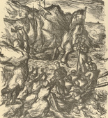 Otto Hettner. Survivors of the Emden Landing in Hodeida (Die letzen der Emden landen in Hodeida) (in-text plate, p. 103) from the periodical Kriegszeit. Künstlerflugblätter, vol. 1, no. 26 (10 Feb 1915). 1915