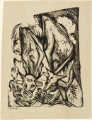Ernst Ludwig Kirchner. Two Grazing Cows (Zwei grasende Kühe). (1918)