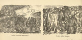 Alexander Kolde. Sketches from the Field (Skizzen aus dem Felde) (in-text plate, p. 106) from the periodical Kriegszeit. Künstlerflugblätter, vol. 1, no. 26 (10 Feb 1915). 1915