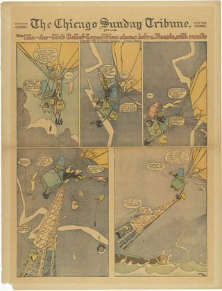 Lyonel Feininger. The Kin-der-Kid's Relief-Expedition Slams into a Steeple, with Results from The Chicago Sunday Tribune. July 1, 1906