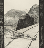 Max Klinger. On the Tracks (Auf den Schienen) (plate 8) from the portfolio On Death, Part I, Opus XI (Vom Tode, Erster Teil, Opus XI). (1883, published 1897)