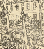 Max Unold. Before a French Country House (Vor einem französischen Landhaus) (plate, p. 109) from the periodical Kriegszeit. Künstlerflugblätter, vol. 1, no. 27 (17 Feb 1915). 1915