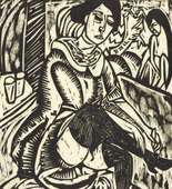 Ernst Ludwig Kirchner. Woman Buttoning Her Shoe (Frau, Schuh zuknöpfend). (1912, published 1913)
