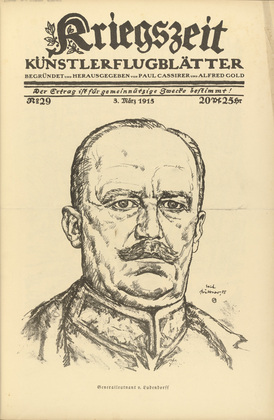 Erich Büttner. Lieutenant General von Ludendorff (Generalleutnant v. Ludendorff)  (in-text plate, p. 115) from the periodical Kriegszeit. Künstlerflugblätter, vol. 1, no. 29 (3 March 1915). 1915