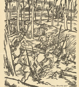 Max Unold. Trench in the Forest (Schützengraben im Wald)  (plate, p. 116) from the periodical Kriegszeit. Künstlerflugblätter, vol. 1, no. 29 (3 March 1915). 1915