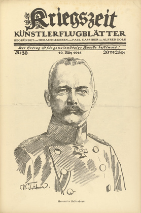 Wilhelm Trübner. General von Falkenheyn (General v. Falkenhayn)  (in-text plate, p. 119) from the periodical Kriegszeit. Künstlerflugblätter, vol. 1, no. 30 (10 March 1915). 1915