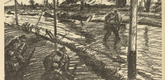 Josef Bato. Advancing in Grenade and Shrapnel Fire (Vorrücken im Granat- und Schrapnellfeuer) (plate, p. 122) from the periodical Kriegszeit. Künstlerflugblätter, vol. 1, no. 30 (10 March 1915). 1915