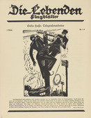 Sella Hasse. Telegraph Workers (Telegrafenarbeiter) (in-text plate, title page) from the periodical Die Lebenden, vol. 3, no. 1/2 (Feb 1930). 1930 (print executed 1929)