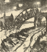 Franz Heckendorf. Battle on the Angerapp (Kampf an der Angerapp) (headpiece, p. 126) from the periodical Kriegszeit. Künstlerflugblätter, vol. 1, no. 31 (17 March 1915). 1915