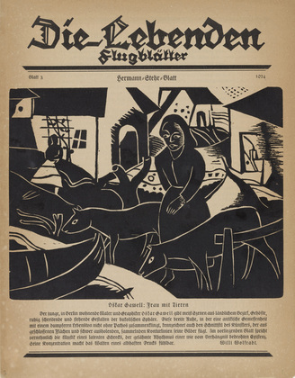 Oskar Gawell. Woman with Animals (Frau mit Tieren) (in-text plate, title page) from the periodical Die Lebenden, vol. 1, no. 3. 1924 (print executed 1922)