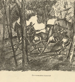 Josef Bato. The Wounded Comrade (Der verwundete Kamerad) (headpiece, p. 128) from the periodical Kriegszeit. Künstlerflugblätter, vol. 1, no. 32 (24 March 1915). 1915