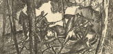 Josef Bato. The Wounded Comrade (Der verwundete Kamerad) (headpiece, p. 128) from the periodical Kriegszeit. Künstlerflugblätter, vol. 1, no. 32 (24 March 1915). 1915