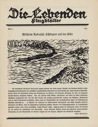 Wilhelm Rudolph. Tugboat on the Elbe (Schlepper auf der Elbe) (in-text plate, title page) from the periodical Die Lebenden, vol. 1, no. 5. 1924 (print executed 1923)