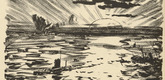 Ulrich Hübner. U-boats in Battle (U-Boote im Kampf) (in-text plate, p. 130) from the periodical Kriegszeit. Künstlerflugblätter, vol. 1, no. 32 (24 March 1915). 1915