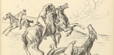 Max Liebermann. Cavalry Battle (Reiterkampf) (headpiece, p. 133) from the periodical Kriegszeit. Künstlerflugblätter, vol. 1, no. 33 (31 March 1915). 1915