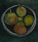 Paul Klee. Still Life with Four Apples (Stilleben mit vier Früchten in Schale vor dunkelgrünem Grunde). (1909)
