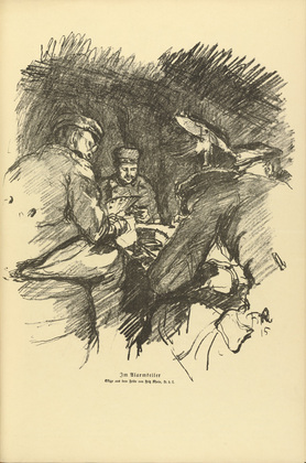 Fritz Rhein. In the Bomb Shelter (Im Alarmkeller) (plate, p. 141) from the periodical Kriegszeit. Künstlerflugblätter, vol. 1, no. 35 (14 April 1915). 1915