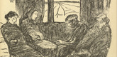 Hedwig Weiss. Between Hannover and Lehrte (Zwischen Hannover und Lehrte) (headpiece, p. 145) from the periodical Kriegszeit. Künstlerflugblätter, vol. 1, no. 36 (21 April 1915). 1915