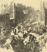 Hedwig Weiss. War Sewing Room (Kriegsnähstube) (headpiece, p. 146) from the periodical Kriegszeit. Künstlerflugblätter, vol. 1, no. 36 (21 April 1915). 1915