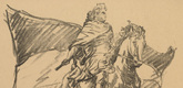 Heinrich Hübner. In the Dust with All Enemies of Brandenburg (In Staub mit allen Feinden Brandenburgs) (in-text plate p. 12) from the periodical Kriegszeit. Künstlerflugblätter, vol. 1, no. 3 (16 Sept 1914). 1914