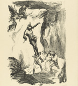 Max Slevogt. Unca Jumps Down to Save Cora (Unkas springt herab um Cora zu retten) from the supplementary suite accompanying the illustrated book Lederstrumpf-Erzählungen (The Leatherstocking Tales). (1908, published 1909)