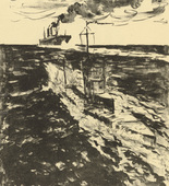 Ulrich Hübner. Hurray for the U-5 (U-5 hurra!) (in-text plate, p. 154) from the periodical Kriegszeit. Künstlerflugblätter, vol. 1, no. 38 (5 May 1915). 1915