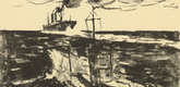 Ulrich Hübner. Hurray for the U-5 (U-5 hurra!) (in-text plate, p. 154) from the periodical Kriegszeit. Künstlerflugblätter, vol. 1, no. 38 (5 May 1915). 1915