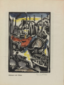 Bernhard Klein. Tugboat and Barges (Schlepper und Kähne) (plate, page 11) from the periodical Der schwarze Turm, vol. 1, no. 2 (Apr 1919). 1919