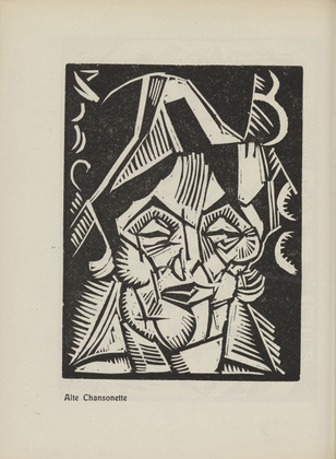 Georg Tappert. Old Cabaret Singer (Alte Chansonette) (plate, page 6) from the periodical Der schwarze Turm, vol. 1, no. 3 (July 1919). 1919