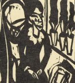Ernst Ludwig Kirchner. Canoness at the Sewing Table (Stiftsfräulein am Nähtisch) from the illustrated book Das Stiftsfräulein und der Tod (The Canoness and Death). (1912, published 1913)