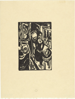 Ernst Ludwig Kirchner. Canoness at the Sewing Table (Stiftsfräulein am Nähtisch) from the illustrated book Das Stiftsfräulein und der Tod (The Canoness and Death). (1912, published 1913)