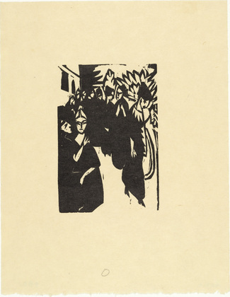 Ernst Ludwig Kirchner. Canoness in the Garden (Das Stiftsfräulein im Garten) from the illustrated book Das Stiftsfräulein und der Tod (The Canoness and Death). (1912, published 1913)