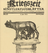 August Gaul. Roman She-Wolf (Römische Wölfin) (in-text plate, p. 171) from the periodical Kriegszeit. Künstlerflugblätter, vol. 1, no. 43 (9 June 1915). 1915