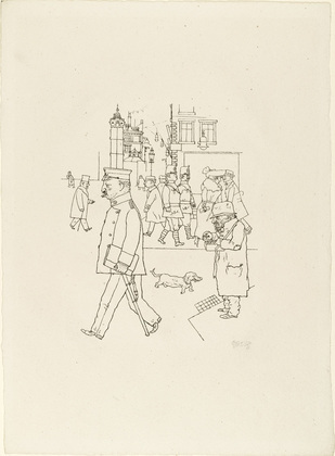 George Grosz. Matchseller and Patrol (Streichholzverkäufer und Doppelstreife) from In the Shadows (Im Schatten). (1920/21, published 1921)