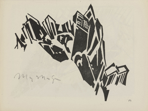 Moriz Melzer. Untitled (Abstract Mountain Composition) (plate, number 4) from the periodical Der schwarze Turm, vol. 1, no. 6 (Dec 1919). 1919