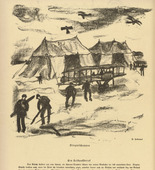 Franz Heckendorf. Hangar (Fliegerschuppen) (headpiece, p. 188) from the periodical Kriegszeit. Künstlerflugblätter, vol. 1, no. 47 (8 July 1915). 1915