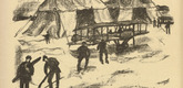 Franz Heckendorf. Hangar (Fliegerschuppen) (headpiece, p. 188) from the periodical Kriegszeit. Künstlerflugblätter, vol. 1, no. 47 (8 July 1915). 1915