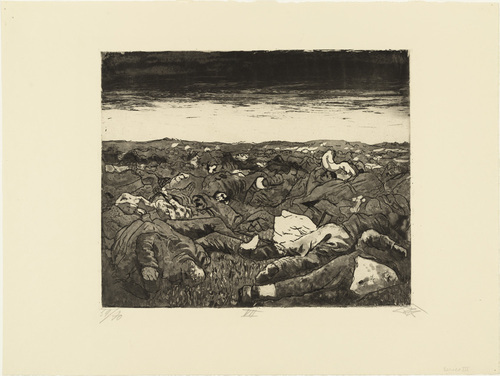 Otto Dix. Evening on the Wijtschaete Plain (November 1917) [Abend in der Wijtschaete-Ebene (November 1917)] from The War (Der Krieg). (1924)