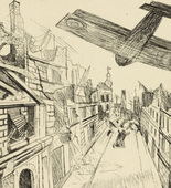Otto Dix. Lens Being Bombed (Lens wird mit Bomben belegt) from The War (Der Krieg). (1924)