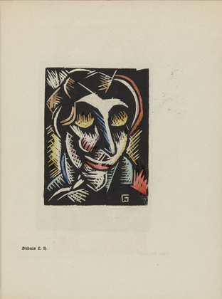Walter O. Grimm. Portrait L.H. (Bildnis L.H.) (plate, number 5) from the periodical Der schwarze Turm, vol. 1, no. 1 (Feb 1919). 1919