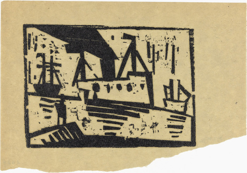 Lyonel Feininger. Ships (with Man on a Pier) (Schiffe [mit Mann auf einer Mole]). (1920)