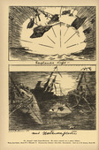 Carl Olof Petersen. England's Air and Submarine Fleet (Englands Luft- und Unterseeflotte) (plate, p. 194) from the periodical Kriegszeit. Künstlerflugblätter, vol. 1, no. 48 (18 July 1915). 1915