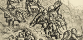 Otto Dix. Machine-Gun Squad Advances (Somme, November 1916) [Maschinengewehrzug geht vor (Somme, November 1916)] from The War (Der Krieg). (1924)