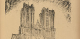 Walter Bondy. The Cathedral at Reims (Die hohe Kirche zu Reims) (in-text plate, p. 17) from the periodical Kriegszeit. Künstlerflugblätter, vol. 1, no. 5 (30 Sept 1914). 1914
