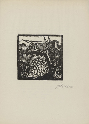 Josef Achmann. Bridges (Brücken) (plate, number 5) from the periodical Der schwarze Turm, vol. 1, no. 7 (Feb 1920). 1920
