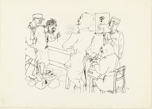 George Grosz. That'll Learn'em (Das wird ihm auf die Sprünge helfen) from the portfolio Interregnum. (1935, published 1936)