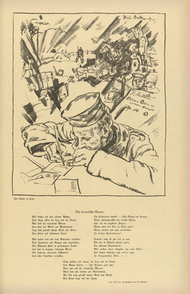 Erich Büttner. Poet in the Fields (Der Dichter im Felde) (headpiece, p. 201) from the periodical Kriegszeit. Künstlerflugblätter, vol. 1, no. 50 (5 Aug 1915). 1915