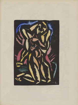 Martin Schwemer. Untitled (Couple with Kneeling Nude) (plate, number 3) from the periodical Der schwarze Turm, vol. 1, no. 8 (Mar 1920). 1920