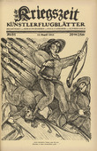 József Arpád Murmann. Our Heroic Troops Retreated (Unsere heldenhaften Truppen zogen sich zurück) (in-text plate, p. 203) from the periodical Kriegszeit. Künstlerflugblätter, vol. 1, no. 51 (17 Aug 1915). 1915